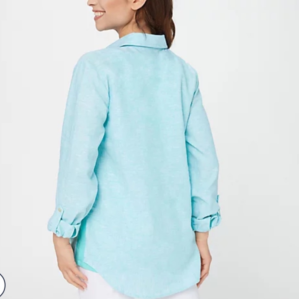 NWT Susan Graver Petite Easy Linen Blend Cross- Dyed Tunic - Picture 4 of 8